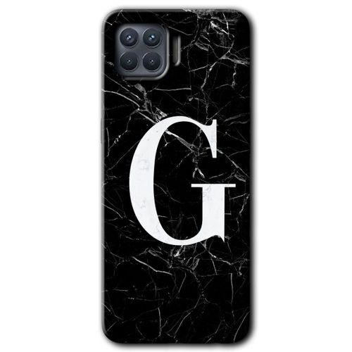 BeRa Aksesuar Oppo Reno 4 Lite Kılıf Baskılı Kapak - Siyah Mermer Desenli G Harfi +Tam Kaplayan Mat Seramik