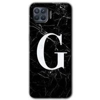 BeRa Aksesuar Oppo Reno 4 Lite Kılıf Baskılı Kapak - Siyah Mermer Desenli G Harfi +Tam Kaplayan Mat Seramik