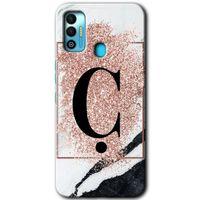 Tecno Spark 7T HD Baskılı Kılıf + 9D Tam Ekran Koruyucu - Pembe Mermer Desenli Ç Harfi