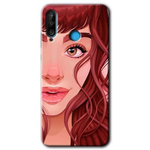 MRCİLETİSİM Huawei P30 Lite Kılıf Kapak - Kızıl Kız +Hayalet Ekran Yandan Gözükmez