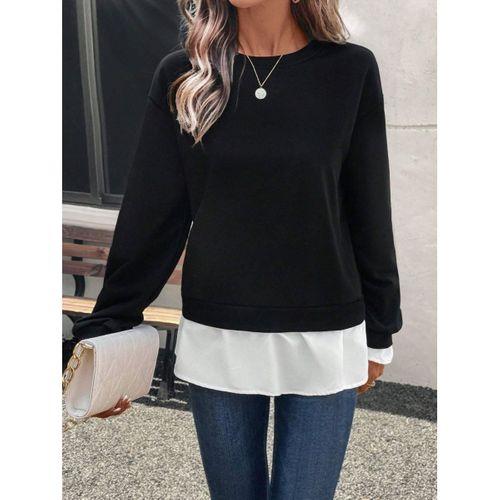 Kadın Uzun Kollu Bisiklet Yaka Viskon Iki Iplik Ve Etek Ucu Trikoton Bluz