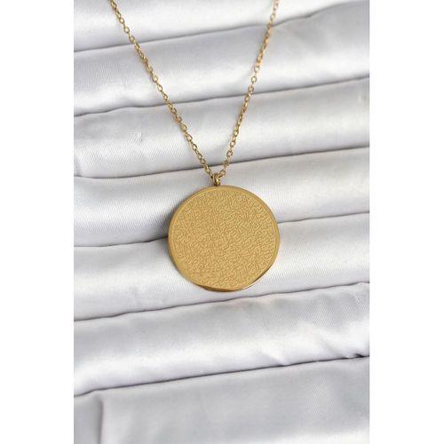 316L Çelik Gold Renk Ayetel Kürsi ve Allah Yazılı Kolye