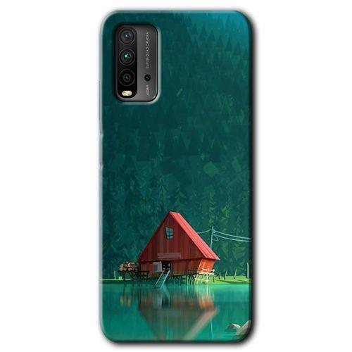 MRCİLETİSİM Xiaomi Redmi 9T Kılıf Baskılı Kapak - House In Woods + 5D Tam Kaplayan Cam