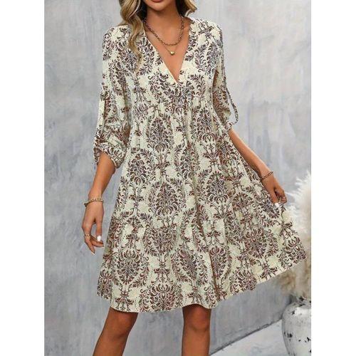 Kadın Uzun Kollu V Yakalı Fırfırlı Mini Süprem Elbise