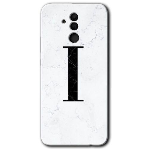 Huawei Mate 20 Lite HD Baskılı Kılıf + 9D Tam Ekran Koruyucu - Beyaz Mermer Desenli İ Harfi