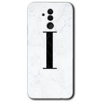 Huawei Mate 20 Lite HD Baskılı Kılıf + 9D Tam Ekran Koruyucu - Beyaz Mermer Desenli İ Harfi