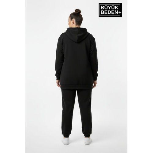 Kadın Büyük Beden Fermuarlı Kapüşonlu Sweatshirt Hırka - Rahat Kalıp SPR26BHR960