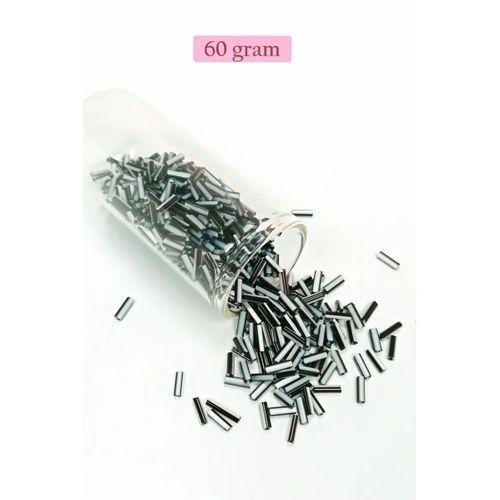 Uzun Boru Kesme Boncuk Çap 2mm Uzunluk 10 mm - 60 Gram - Siyah Beyaz - BNC290