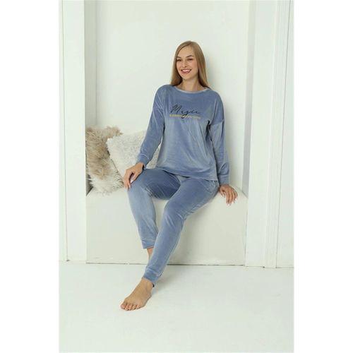 Kadın Kadife Mavi Pijama Takım