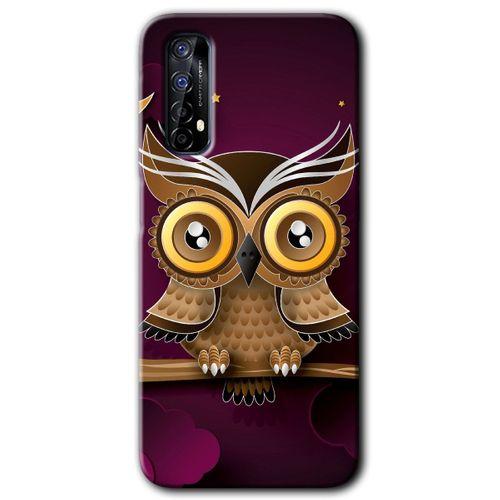 Realme 7 Kılıf HD Desen Baskılı Arka Kapak - Owl Bird Branch + Kırılmaz Cam
