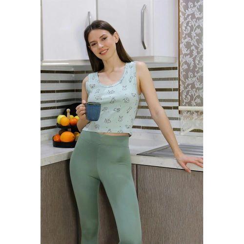 Kadın Crop Büstiyer Tayt Alt Üst Takım Suyeşili