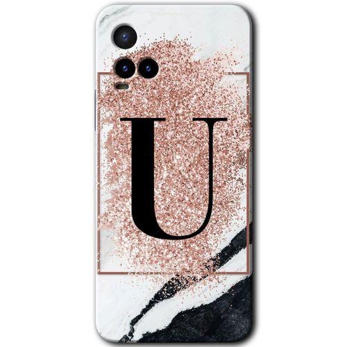 Vivo Y33s HD Baskılı Kılıf + 9D Tam Ekran Koruyucu - Pembe Mermer Desenli U Harfi