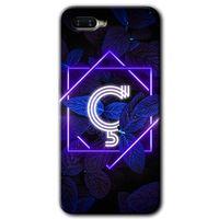 Oppo Rx 17 Neo Kılıf HD Desen Baskılı Arka Kapak - Dark Neon Yaprak Ç Harfi + Kırılmaz Cam