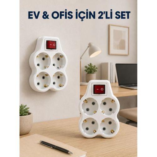 Kablosuz Duvar Tipi Priz Çoğaltıcı 4 Çıkışlı Anahtarlı 2 Adet Avantajlı Set
