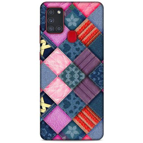 Samsung Galaxy A21s Kılıf Patchwork (39) Liquid Crystal Kılıf Şeker Pembe Bordo