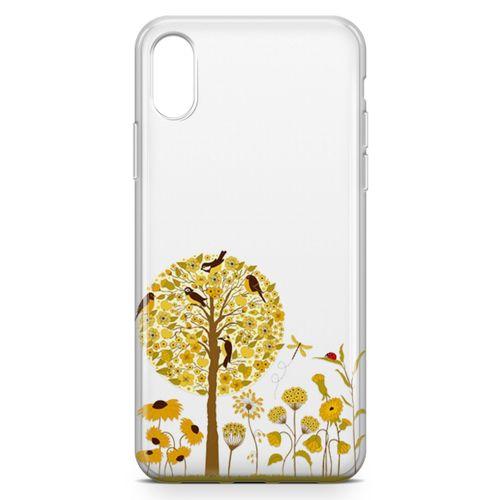Apple iPhone XS Max Kılıf Sarı Ağaç Ve Kuşlar Arka Kapak Koruma Desenli Full Koruyucu