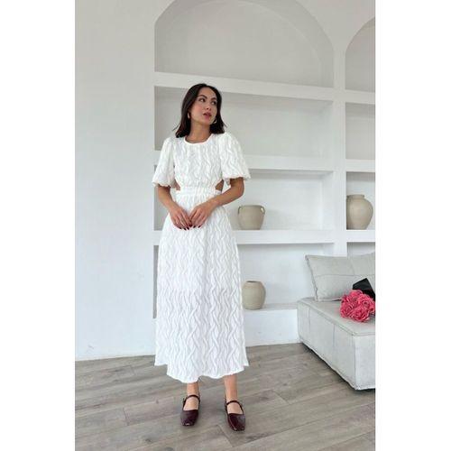 Beyaz Balon Kol Kuşaklı Elbise