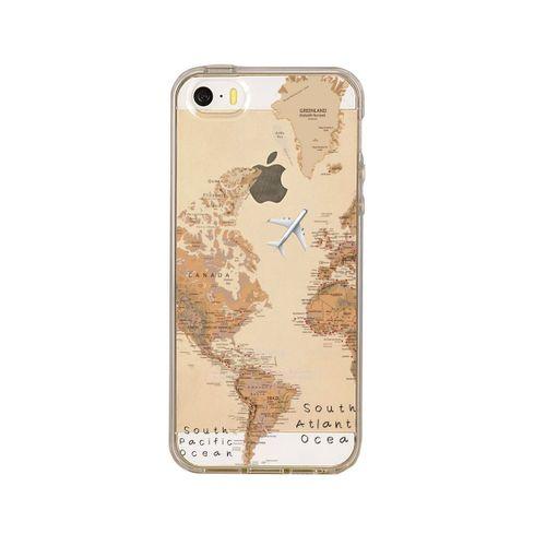iPhone 5 Dünya Harita Desenli Premium Şeffaf Silikon Kılıf