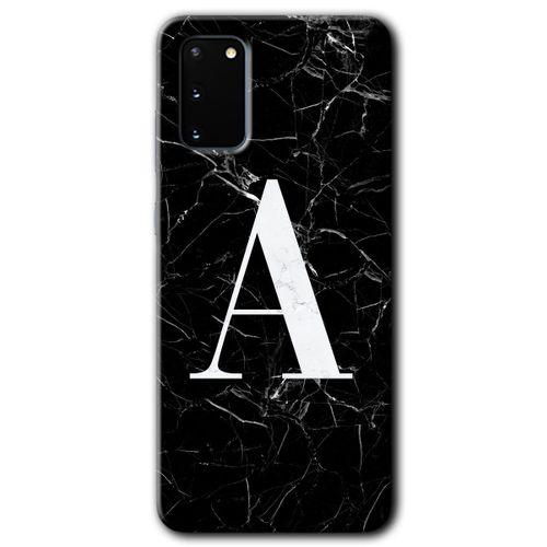 Galaxy S20 Kılıf HD Desen Baskılı Arka Kapak - Siyah Mermer Desenli A Harfi + Kırılmaz Cam