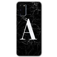Galaxy S20 Kılıf HD Desen Baskılı Arka Kapak - Siyah Mermer Desenli A Harfi + Kırılmaz Cam