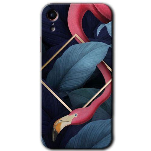 MRCİLETİSİM iPhone XR Kılıf HD Desen Baskılı Arka Kapak + Mat Kobra Cam - Flamingo Yaprak