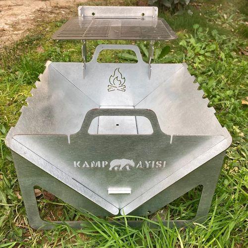 Kamp Ayısı® GrillogyBox™ Katlanır Pratik Asansörlü Mangal, 2mm Çelik, Özel Çantalı