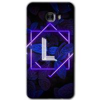 MRCİLETİSİM Samsung Galaxy C7 Kılıf HD Desen Baskılı Arka Kapak + Temperli Cam - Dark Neon Yaprak L Harfi