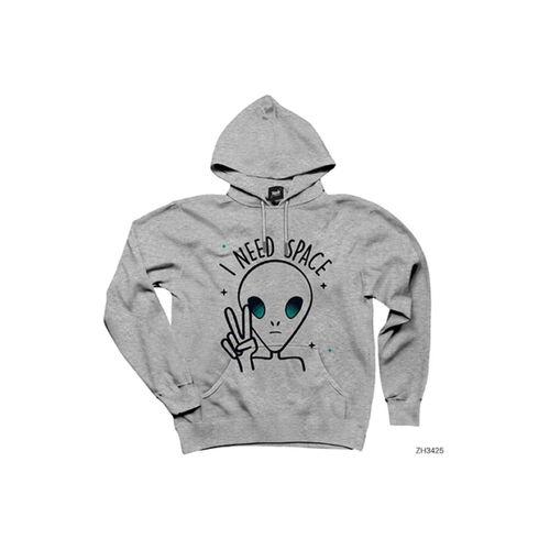 Alien I Need Space Gri Kapşonlu Sweatshirt Hoodie