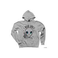 Alien I Need Space Gri Kapşonlu Sweatshirt Hoodie