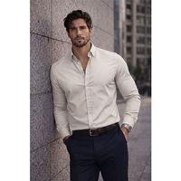 Likralı Regular Fit Nefes Alabilir Klasik Erkek Oxford Gömlek -Taş