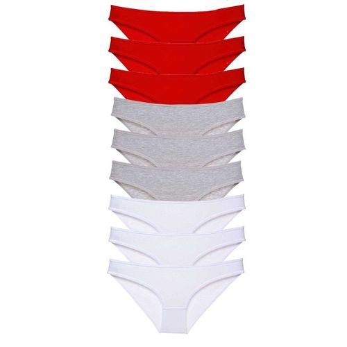 9 adet Süper Eko Set Likralı Kadın Slip Külot Kırmızı Gri Beyaz