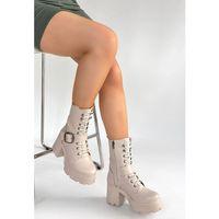 Linma Bej Cilt Bağcıklı Topuklu Bot