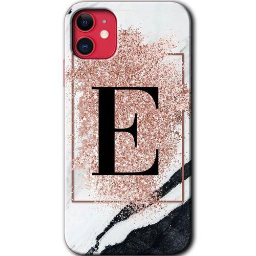 Potkal Hediye Fabrikası iPhone 11 HD Baskılı Kılıf + 9D Tam Ekran Koruyucu - Pembe Mermer Desenli E Harfi