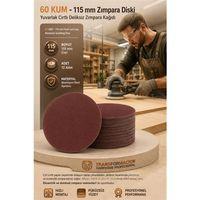 12 ADET 60 KUM Yuvarlak Cırtlı Zımpara Diski 115 mm Deliksiz Zımpara Kağıdı 723215
