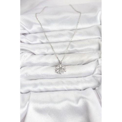 316L Çelik Zincir Gümüş Renk Lotus Model Zirkon Taşlı Kadın Kolye