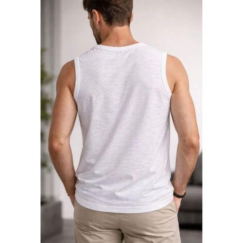 Erkek Flamlı Kumaş Sıfır Kolsuz Atlet Basic Spor Üst, Günlük Ve Fitness Kullanımına Uygun - Beyaz