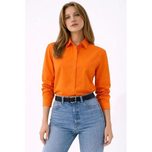 Uzun Kollu Gömlek Düğmeli Klasik Yaka Günlük Ve Ofis Şıklığına Uygun - Turuncu