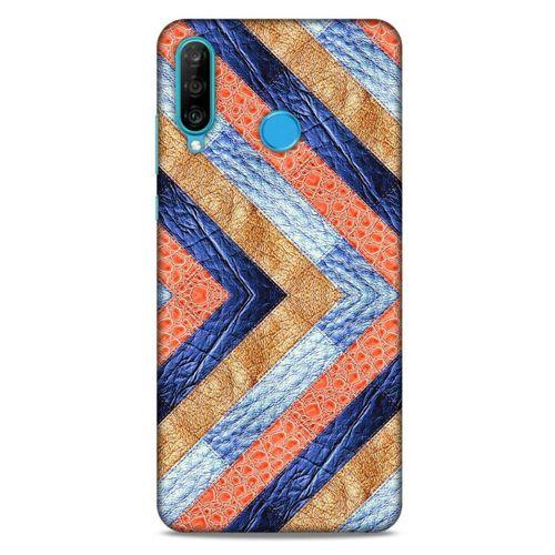 Huawei P30 Lite Kılıf Patchwork (3) Kapak Lacivert Turuncu