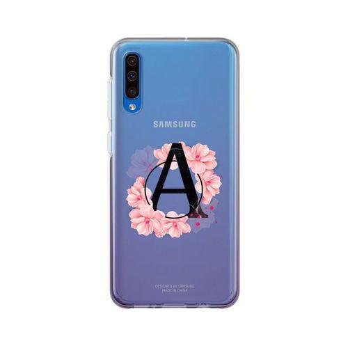 Samsung A30s Pembe Çiçek Desen A Harfli Şeffaf Kılıf