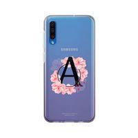 Samsung A30s Pembe Çiçek Desen A Harfli Şeffaf Kılıf