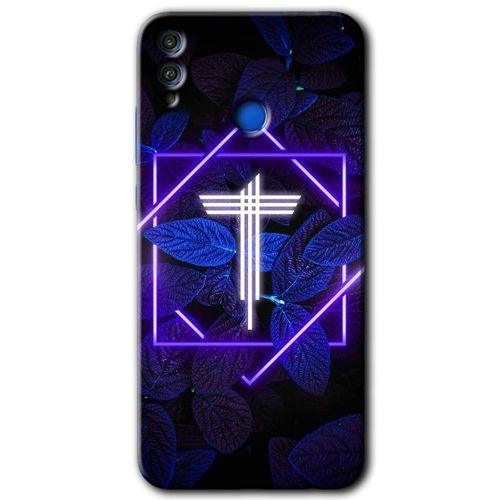 Honor 8c Kılıf HD Desen Baskılı Arka Kapak - Dark Neon Yaprak T Harfi + Kırılmaz Cam