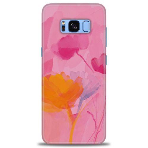 Samsung Galaxy S8 Plus Kılıf HD Baskılı Kılıf - Turuncu Pembe + Tam Ekran Koruyucu