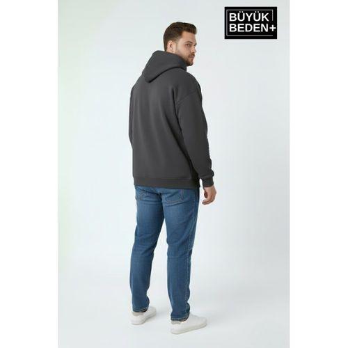 Erkek Büyük Beden İnce Kapşonlu Kollar Ve Etek Ribanalı Swatshırt SPR26BSW957