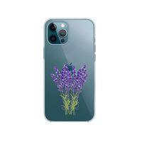 iPhone 12 Pro Max Mor Çiçek Desenli Premium Şeffaf Silikon Kılıf