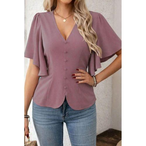 Kadın Kısa Kollu önden Düğmeli Ithal Krep Bluz