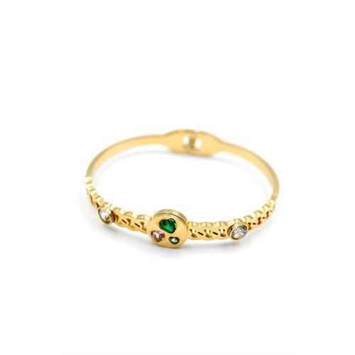 Taşlı Kalp Bilezik - Altın