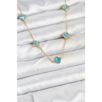 316L Çelik Zincir Gold Renk Buz Mavisi Baby Boy Yonca Kadın Kolye