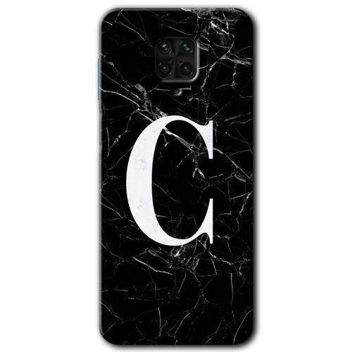 MRCİLETİSİM Xiaomi Redmi Note 9s Kılıf Baskılı Kapak - Siyah Mermer Desenli C Harfi + 5D Tam Kaplayan Cam