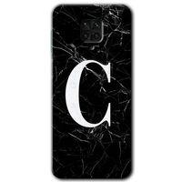 MRCİLETİSİM Xiaomi Redmi Note 9s Kılıf Baskılı Kapak - Siyah Mermer Desenli C Harfi + 5D Tam Kaplayan Cam