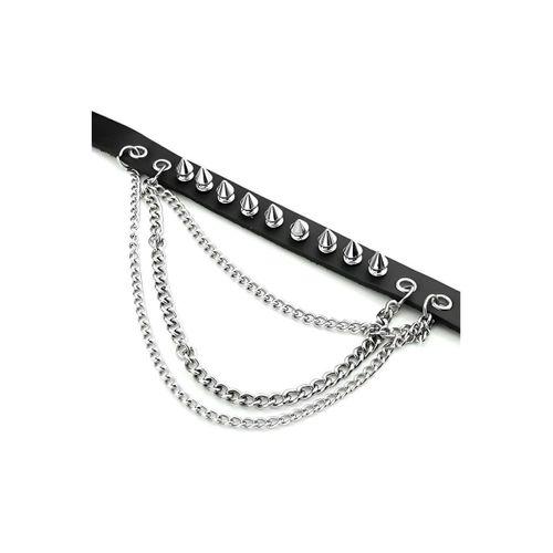 Çivi Detaylı Deri Choker, Çivili ve Zincirli Tasma